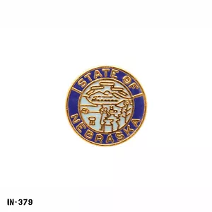 "STATE OF NEBRASKA" Seal Tie Tack with Chain ~ Lapel or Hat Pin ~ Gemsco USA NEW - Picture 1 of 2