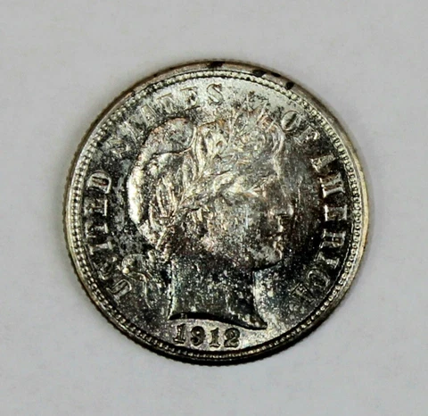 1912 D Toned Barber Dime Uncirculated UNC BU MS Silver 10c Coin Cover