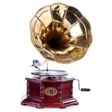 Nostalgie Grammophon Gramophone Schellackplatten Trichter  goldfarbe Antik-Stil