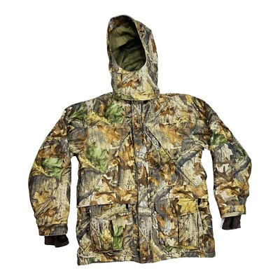 Vintage CABELAS Size Large Camo Jacket Coat With Hoodie Micro Fleece HEAVY - Image 1 of 4