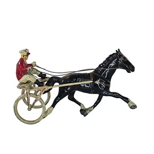 Vintage Cast Metal Harness Racing Horse Jockey Figurine Fort William Canada Labe - Picture 1 of 9