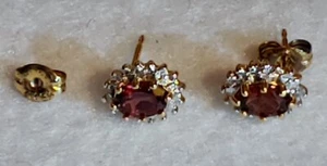 18KT Gold Over Sterling Silver Genuine Gem Stone Stud Earrings 3/8 in - Signed - Picture 1 of 9