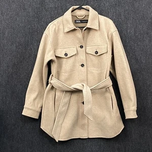 Zara Womens Size XS Belted Button Up Coat Jacket Beige Caramel Long Sleeve Boho - Picture 1 of 12