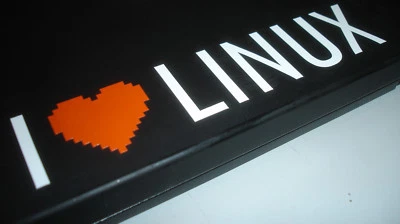 AUTOM* - DESIGN AND TECHNOLOGY I Love Linux Vinyl Sticker - (Red-White) 140mm x 30mm