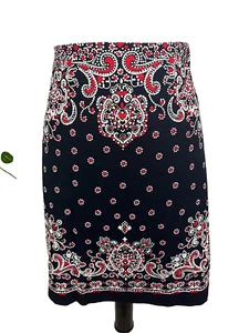 Falda Talbots Talla 10 Azul Marino Rojo Paisley Rodilla Línea A EE. UU. 4 de Julio América - Imagen 1 de 7