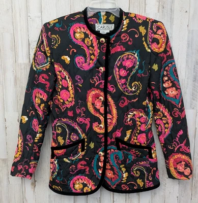 Chaqueta acolchada vintage de lana de seda Carlisle talla 4 botones dorados cachemira ribete de terciopelo Foto 1 de 4