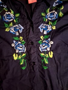 Woman Within 3X Navy Floral Top Embroidered Flowers Plus Size - Bild 1 von 8