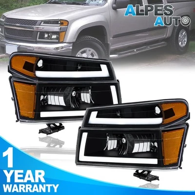 Black LED DRL Headlights For 04-12 Chevy Colorado GMC Canyon 07-08 Isuzu i-290 - Image 1 of 4