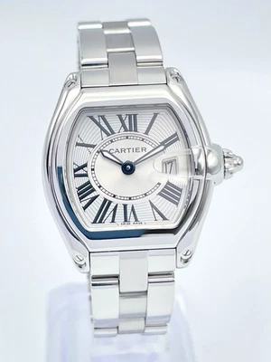 Cartier Roadster 2675 30mm mostrador prata relógio romano quartzo feminino aço inoxidável - Imagem 1 de 4