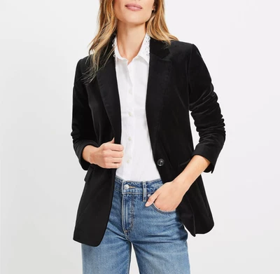 Blazer relajado de terciopelo negro talla 12 LOFT $160 para mujer Foto 1 de 4