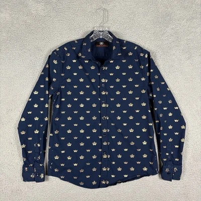 House Of Lords Shirt Men’s Large Navy Blue Gold Crown AOP City Dance Club Unique - Image 1 of 4