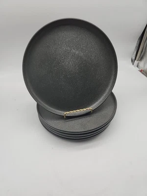 Set Of 5 Crate & Barrel Wren  Salad Plates Matte Dark Grey Stoneware 8 3/4' F  - Image 1 of 4