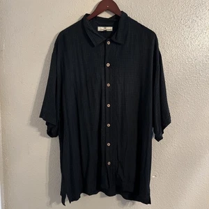 Camicia hawaiana Tommy Bahama uomo seta XL camp palma etichette nera con bottoni - Foto 1 di 9
