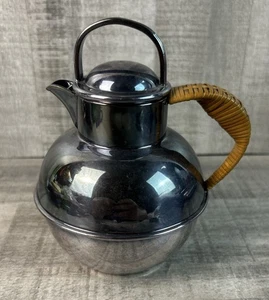 Vintage EG Webster & Sons Art Deco versilberte Teekanne mit Korbgeflechtgriff - Bild 1 von 7