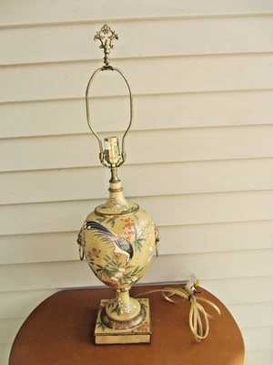 RARE  Vintage Chelsea House Gold Floral, Bird & Lion Head Handles Table Lamp - Image 1 of 4
