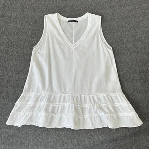 Gretty Zueger Cotton Tiered Hem Top Size S White Cottagecore Bohemian Woven - Picture 1 of 10