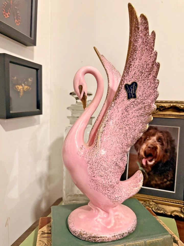 Vintage California Originals Pink Swan Figurine 14” Gold Trim Mid-Century Glam - Image 1 of 4