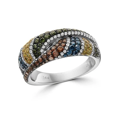 Anillo LeVian de oro blanco de 14 quilates con diamante multicolor de 1,35 quilates - talla 7 Foto 1 de 4