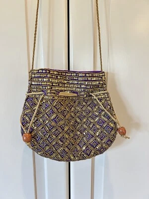 Vintage Polti Copper Bead and Sequin Drawstring Bag Satchel Beautiful - Image 1 of 4
