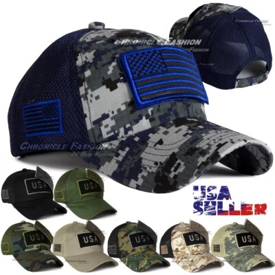 Trucker Hat USA American Flag Baseball Cap Army Military Mesh Adjustable Men Hat - Image 1 of 4