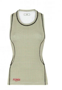 NUEVO CON ETIQUETAS AUTÉNTICO FENDI Top Canotta Madrás Gimnasio Pastel de Queso Blackfore Talla IT 42/US 6 - Imagen 1 de 11