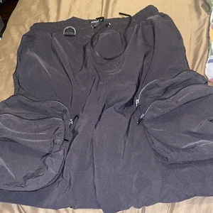 American Stitch slim Nylon Cargo Jogger Pants Sz L Black Elastic Waist - Picture 1 of 3