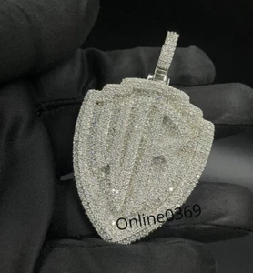 Men's Custom "WB" in Shield Pendant in Moissanite / Cubic Zirconia & CVD Stones - Picture 1 of 7