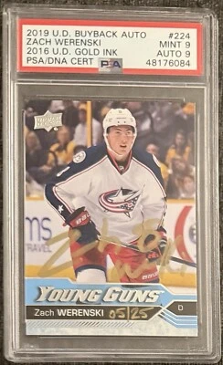 2019 UD BUYBACKS Zach Werenski PSA 9 RC #5/25 AUTO 2016 YOUNG GUNS ROOKIE GOLD - Image 1 of 4