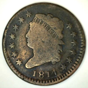 1814 US Copper Large Cent Plain 4 Variety Corroded Type Coin 1c - Picture 1 of 2