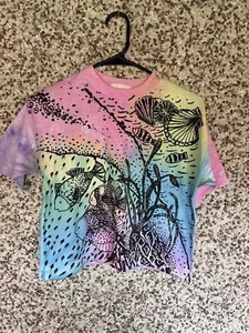 Vintage Chic Pea Girls Tie Dye Ocean Crop Tee Sz 12 Made in USA 80s 90s Vibes - Picture 1 of 6