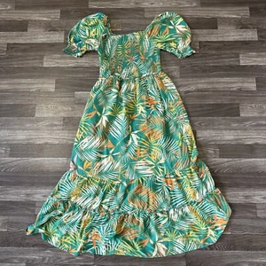 Vintage Betsey Johnson Dress Green Floral Womens Medium Full Length Flare - Picture 1 of 8