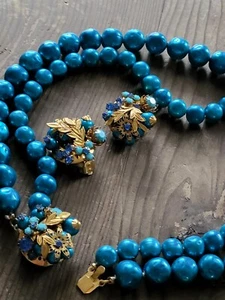 Unsigned Original Robert Miriam Haskell Vtg Set Blue Pearls Floral Clips Choker - Picture 1 of 15