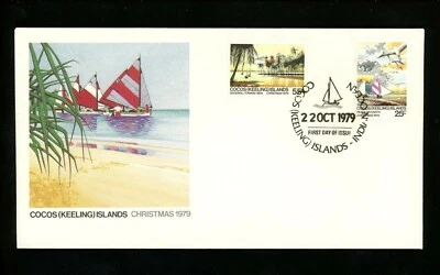 Postal History Cocos Islands FDC #51-52 Religion Christmas sailboats 1979 - Image 1 of 2
