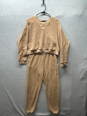 Monrow 短毛衣慢跑 2 件套棕色女式 M 码 — 第 1/4 张图片