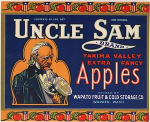 *Original* UNCLE SAM Patriotic Symbol USA Yakima Apple Crate Label NOT A COPY! - Picture 1 of 1