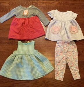 Lot 4 Girl's Size 6 9 Months Owl Dress Pink Floral Outfit Green Gold Dressy - Picture 1 of 10