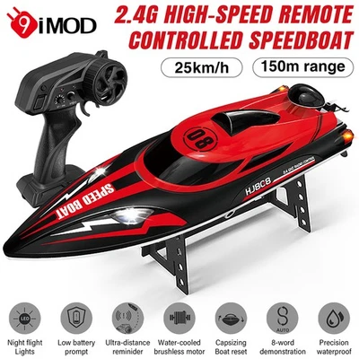 9IMOD HJ808 2.4G High-Speed Remote Control Racing Boat LED Brushed Motor 25Km/h - Image 1 of 4