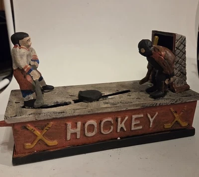 Hockey Cast Iron Mechanical Coin Bank  - Image 1 of 4