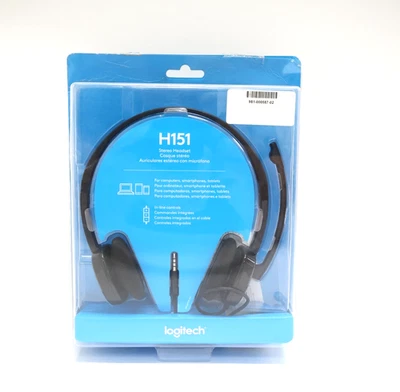Logitech H151 Stereo Headset with Boom Microphone 3.5mm Jack Black 981-000587 - Image 1 of 4