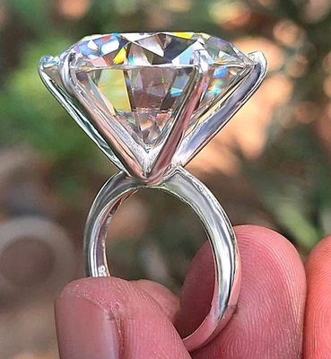 Huge & Rare 120 Ct Certified Treated White Diamond Solitaire Ring In 925 Silver - Image 1 of 4