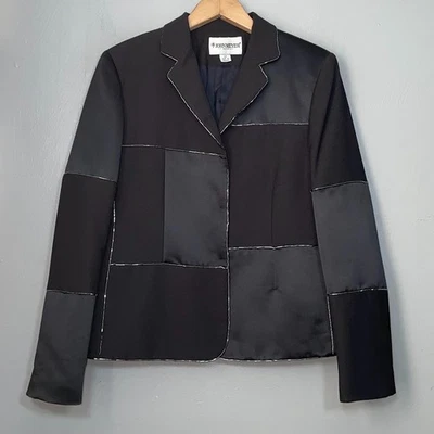 John Meyer of Norwich Petite Size 10 Black Beaded Satin Patchwork Jacket Glam - Image 1 of 4