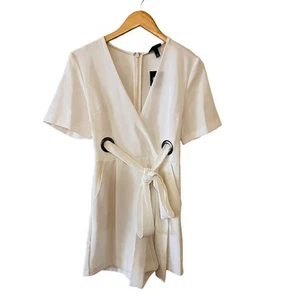 Topshop Tie Short Sleeve Romper Size 4 NWT White - Picture 1 of 9