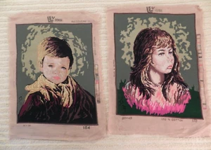 VTG finished pair LEV Dokor needlepoint Girl&Boy printed in Israel signed JJ 79 - Picture 1 of 12