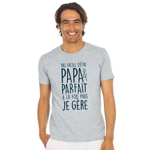 T-shirt homme manches courtes gris, PAS FACILE D'ÊTRE PAPA ET PARFAIT À LA FOIS - Imagen 1 de 3