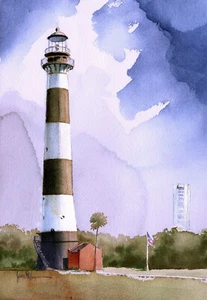 Cape Canaveral Leuchtturm & Raketenportal, Florida. James Mann Kunst Notizkarten - Bild 1 von 2