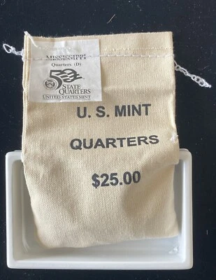 2002-D Mississippi Quarters $25 Mint Sewn Bag in U.S Mint Opened Box - Image 1 of 4
