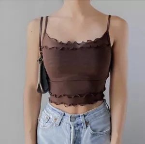 Urban Outfitters Layered Mesh Lace Cami Tank Top Sheer Brown Blogger Festival - Picture 1 of 16
