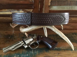Tex Shoemaker Cordovan Brown Basketweave Leather Police Duty Belt Size 34 - Picture 1 of 5