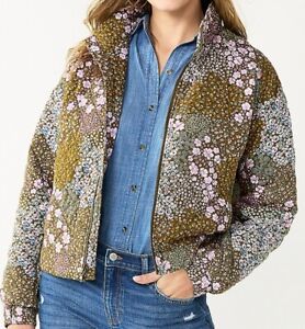Sonoma quilted cotton lined polyfill jacket NWT women XXL 2XL olive floral $74