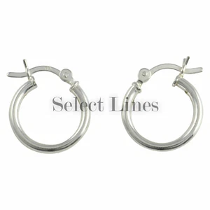 Pendientes de aro con bisagras pulidas de plata esterlina de 2 mm x 14 mm tubo hueco redondo .925 - Imagen 1 de 2